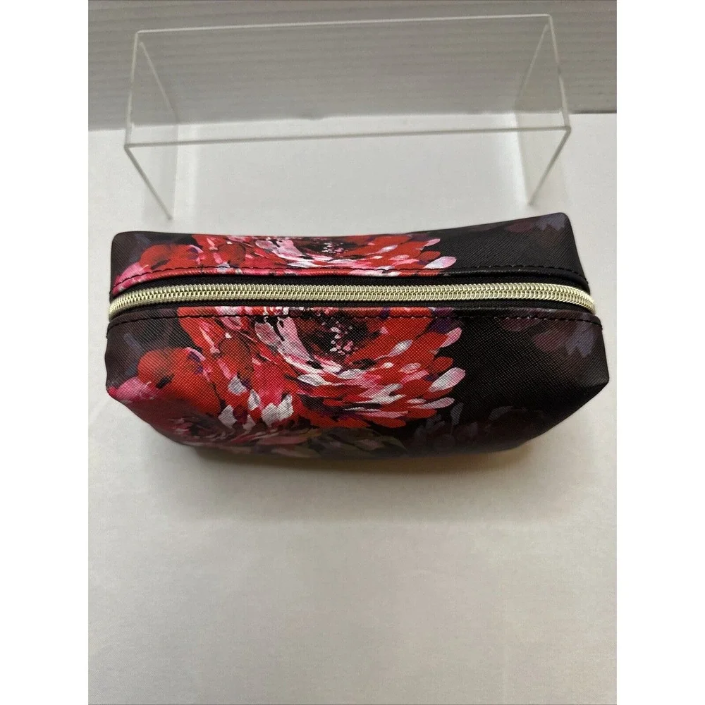 TRINA TURK Black W/ Red‎ & Pink Floral Print Travel/ Makeup/ Cosmetics Bag NWOT